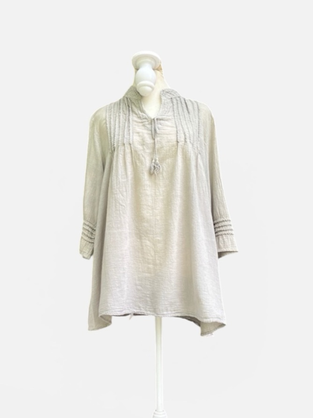 JP & Mattie Cotton Gauze Pintuck Tunic in Beige Size Small